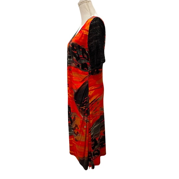 NWT Bleu d’Azur faux wrap midi dress.  Black/red floral. Large - Picture 4 of 7